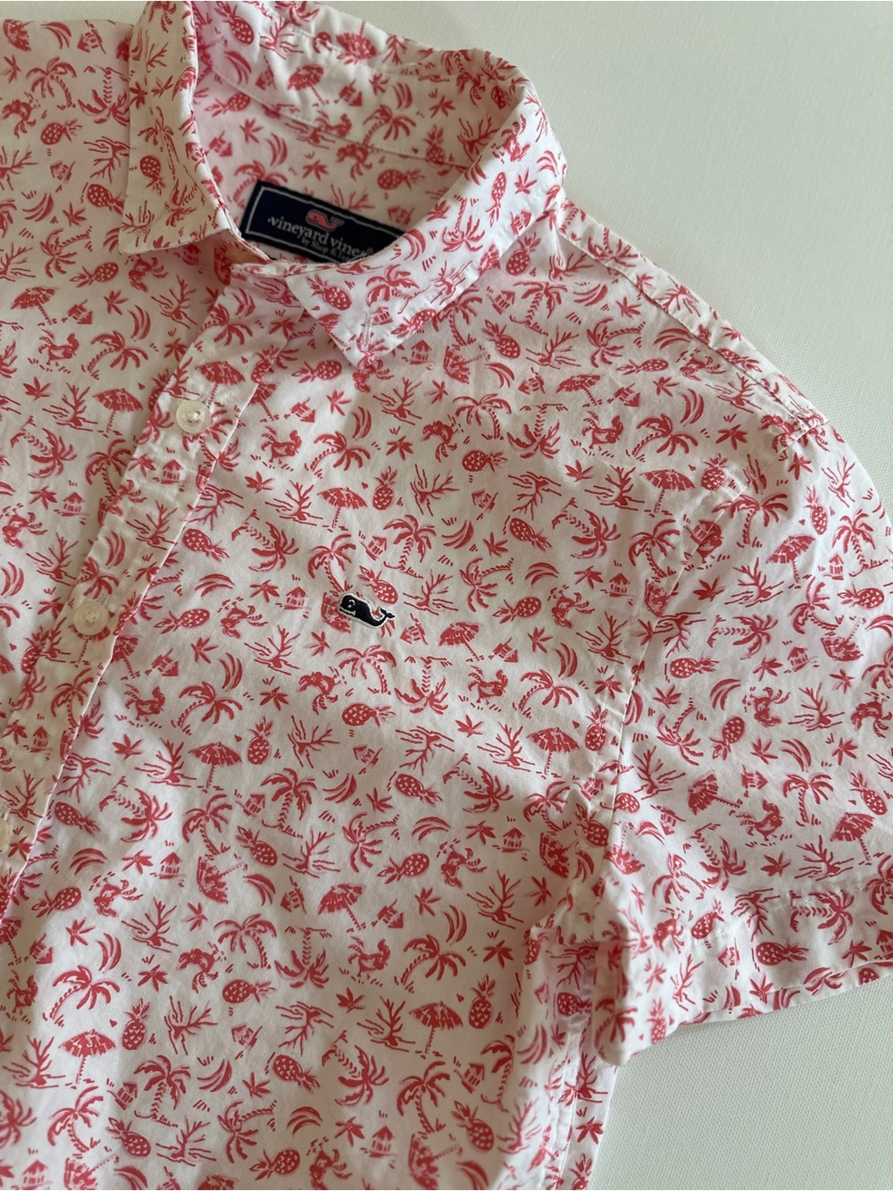 Vineyard Vines Short-Sleeve Palm Print Youth Button-Down Shirt